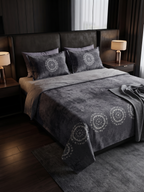Charcoal Slate Mandala Bedsheet Set – Elegant Indian Heritage Medallion Print with 2 Pillow Covers