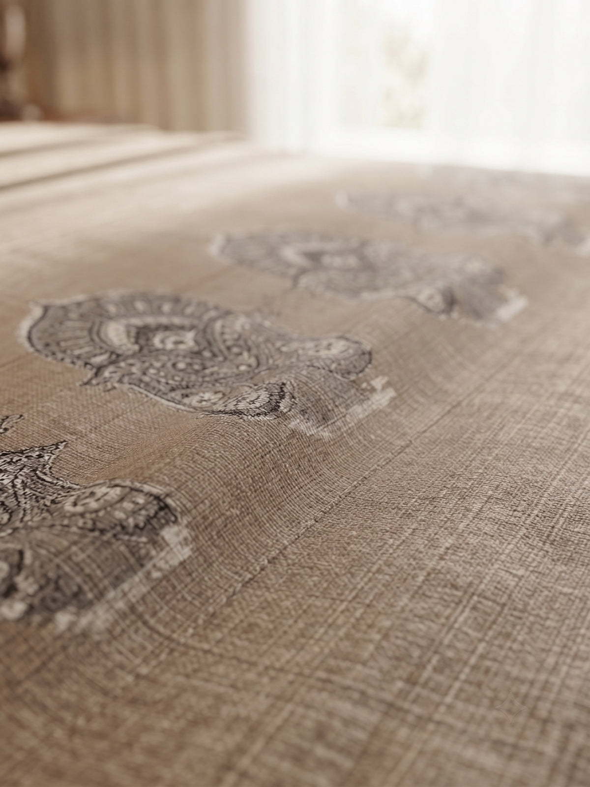 Warm Sand Beige Paisley Bedsheet Set – Elegant Indian Heritage Motif Print with 2 Pillow Covers