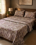 Mauve Heritage Floral Cotton Bedsheet Set – Vintage Indian Paisley Print with 2 Pillow Covers