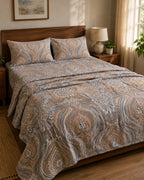 Brown Paisley Bedsheet Set – Traditional Floral Paisley Print with 2 Pillow Covers