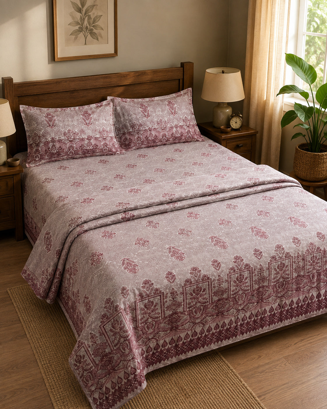 Rosewood Paisley Cotton Bedsheet Set – Vintage Paris Heritage Print with 2 Pillow Covers