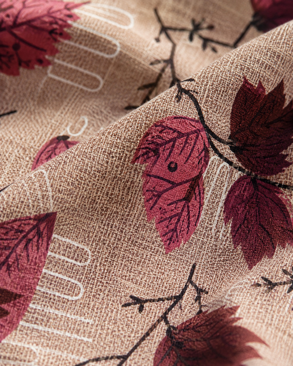 Burgundy Autumn Leaf Cotton Bedsheet Set – Vintage Botanical Print with 2 Pillow Covers