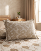 Ivory Beige Heritage Bedsheet Set – Elegant Indian Floral & Arch Motif Print with 2 Pillow Covers