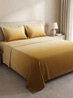 Golden Ochre Solid Bedsheet Set – Japanese Minimalist Luxury Design with 2 Pillow Covers