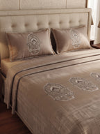 Warm Sand Beige Paisley Bedsheet Set – Elegant Indian Heritage Motif Print with 2 Pillow Covers