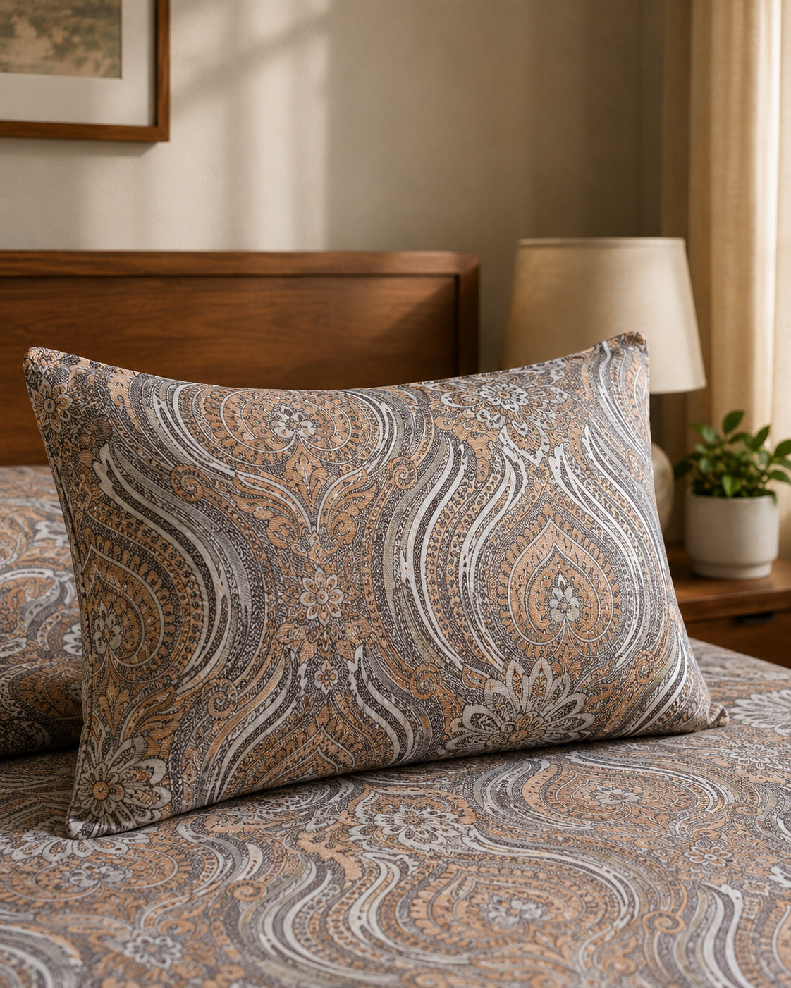 Brown Paisley Bedsheet Set – Traditional Floral Paisley Print with 2 Pillow Covers