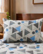 Blue Geometric Floral Bedsheet Set – Modern Abstract Print with 2 Pillow Covers