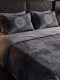 Charcoal Slate Mandala Bedsheet Set – Elegant Indian Heritage Medallion Print with 2 Pillow Covers