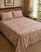 Blush Heritage Floral Cotton Bedsheet Set – Vintage Korean Print with 2 Pillow Covers