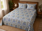 Blue Floral Heritage Bedsheet Set – Elegant Indian Motif Print with 2 Pillow Covers