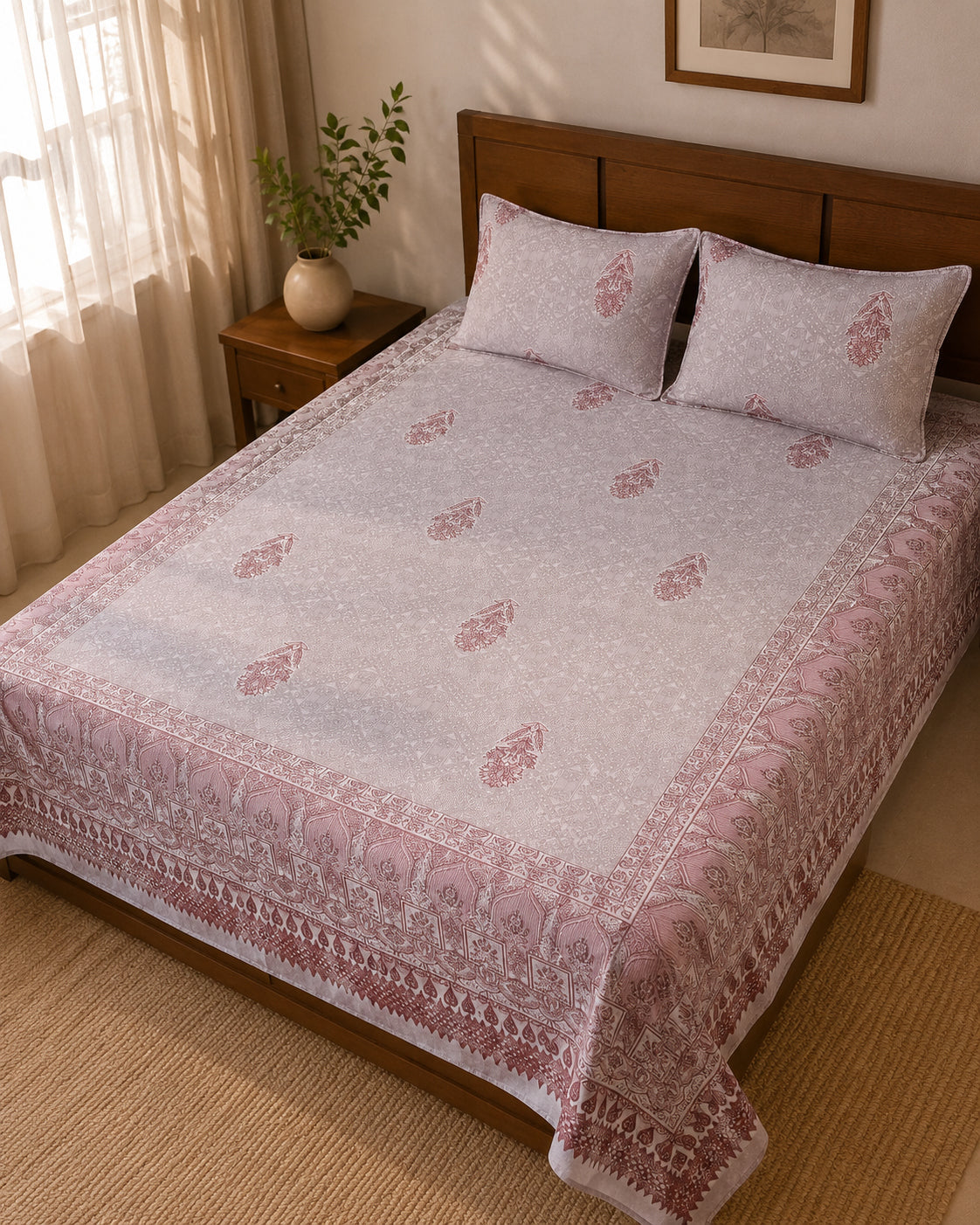 Rosewood Paisley Cotton Bedsheet Set – Vintage Paris Heritage Print with 2 Pillow Covers