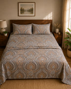 Brown Paisley Bedsheet Set – Traditional Floral Paisley Print with 2 Pillow Covers