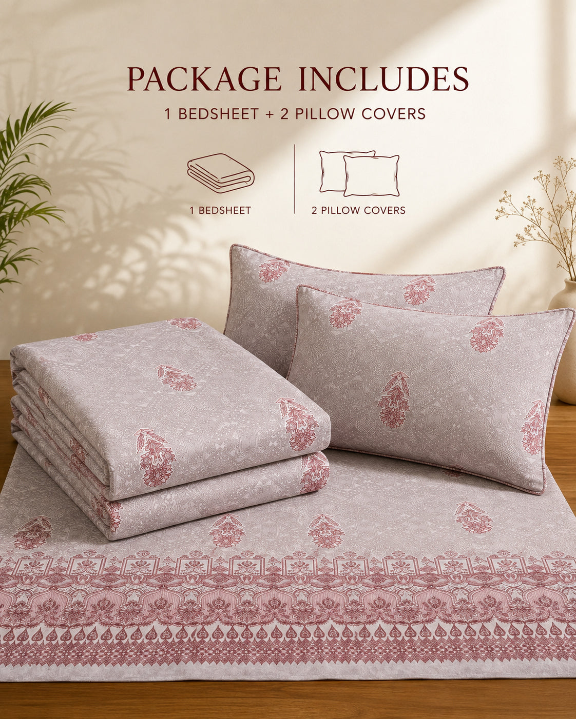 Rosewood Paisley Cotton Bedsheet Set – Vintage Paris Heritage Print with 2 Pillow Covers
