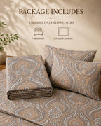 Brown Paisley Bedsheet Set – Traditional Floral Paisley Print with 2 Pillow Covers