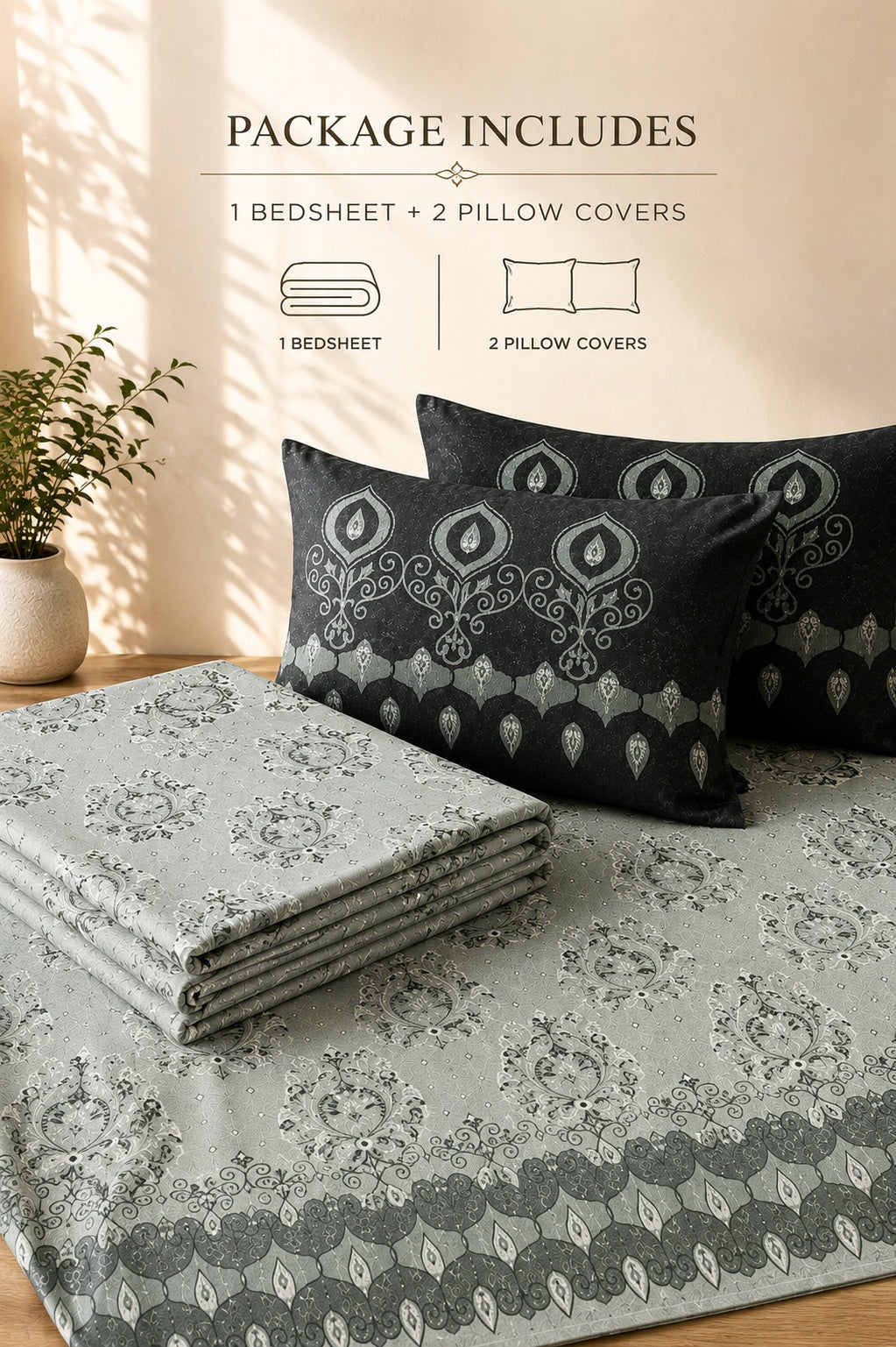 Blush Rose Botanical Bloom Premium Cotton Bedsheet Set | Elegant Floral Print with 2 Pillow Covers