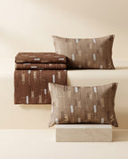 Espresso Brown Geometric Bedsheet Set – Japanese Contemporary Abstract Print with 2 Pillow Covers