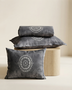 Charcoal Slate Mandala Bedsheet Set – Elegant Indian Heritage Medallion Print with 2 Pillow Covers