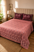 Dusty Rose Floral Bedsheet Set – Elegant Botanical Print with 2 Pillow Covers