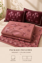 Dusty Rose Floral Bedsheet Set – Elegant Botanical Print with 2 Pillow Covers