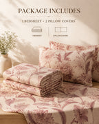Vintage Floral Print Cotton Bedsheet Set with 2 Pillow Covers – Blush Botanical