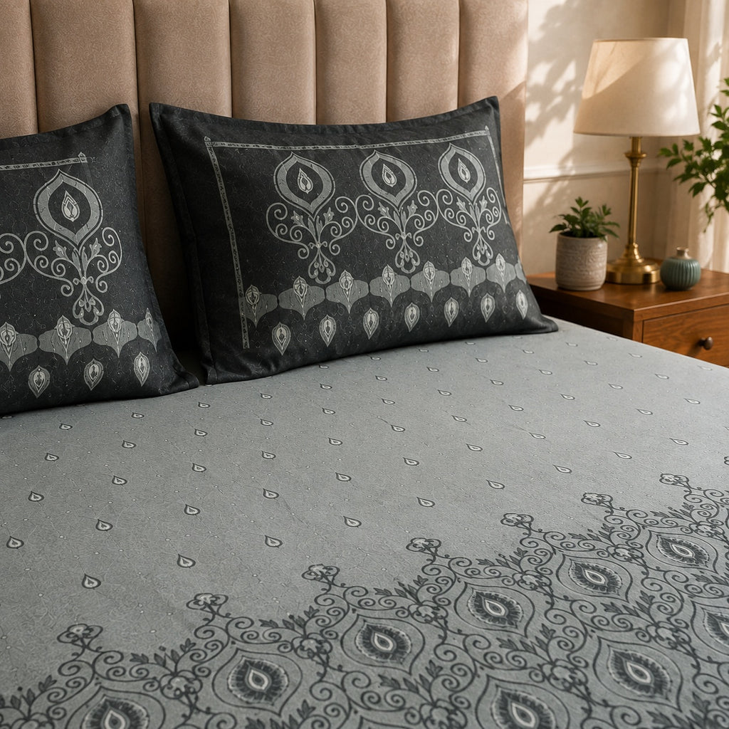 Blush Rose Botanical Bloom Premium Cotton Bedsheet Set | Elegant Floral Print with 2 Pillow Covers