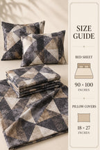 Charcoal Geo Cotton Bedsheet Set – Modern Abstract Geometric Print with 2 Pillow Covers