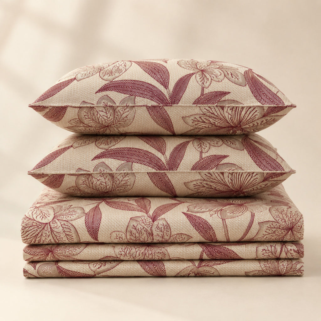 Vintage Floral Print Cotton Bedsheet Set with 2 Pillow Covers – Blush Botanical