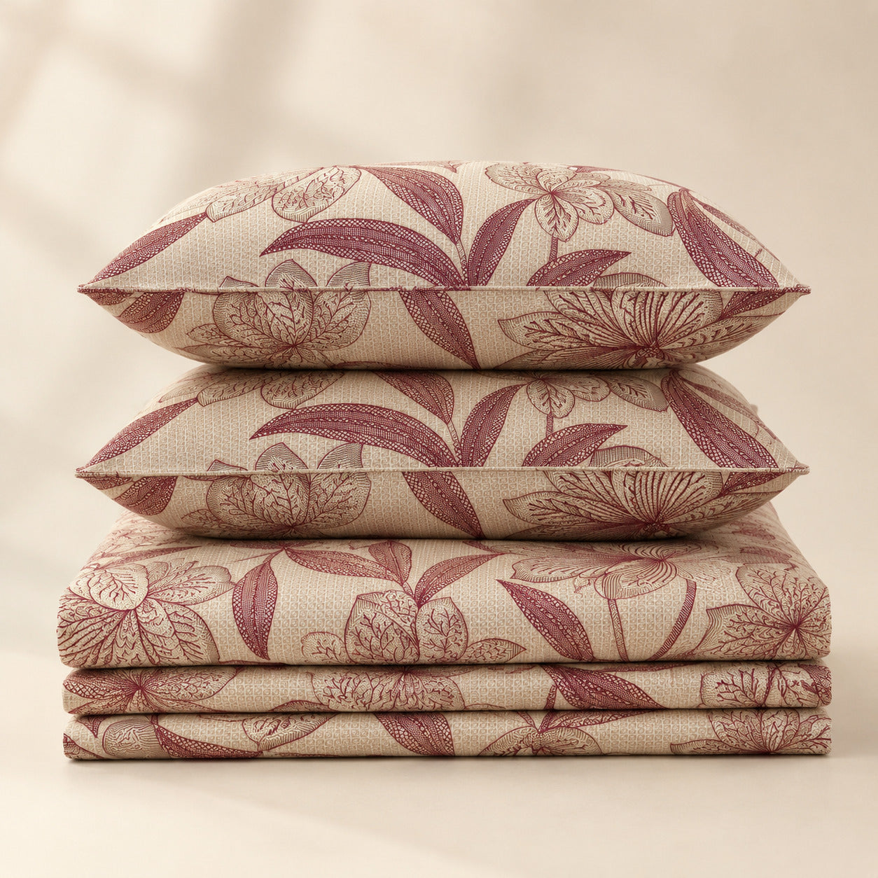 Vintage Floral Print Cotton Bedsheet Set with 2 Pillow Covers – Blush Botanical