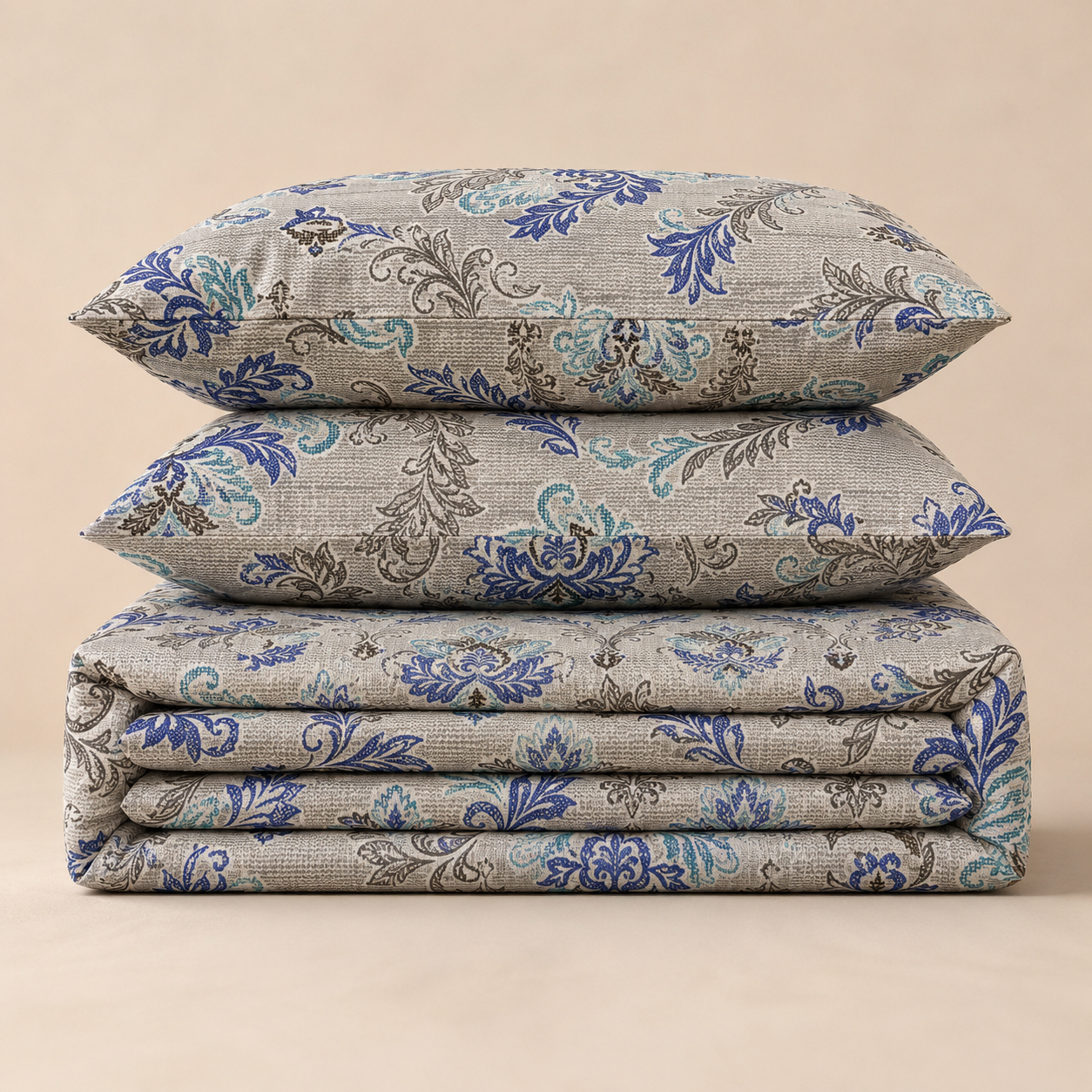 Mauve Heritage Floral Cotton Bedsheet Set – Vintage Indian Paisley Print with 2 Pillow Covers