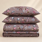 Mocha Bloom Floral Cotton Bedsheet Set – Vintage Botanical Print with 2 Pillow Covers