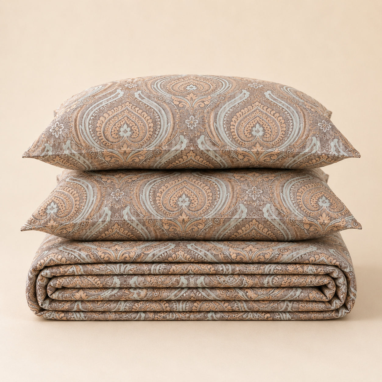 Brown Paisley Bedsheet Set – Traditional Floral Paisley Print with 2 Pillow Covers