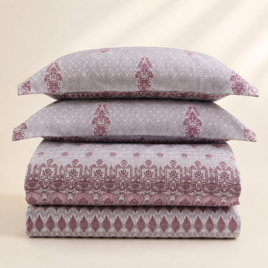 Rosewood Paisley Cotton Bedsheet Set – Vintage Paris Heritage Print with 2 Pillow Covers