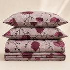 Burgundy Autumn Leaf Cotton Bedsheet Set – Vintage Botanical Print with 2 Pillow Covers