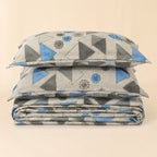 Blue Geometric Floral Bedsheet Set – Modern Abstract Print with 2 Pillow Covers
