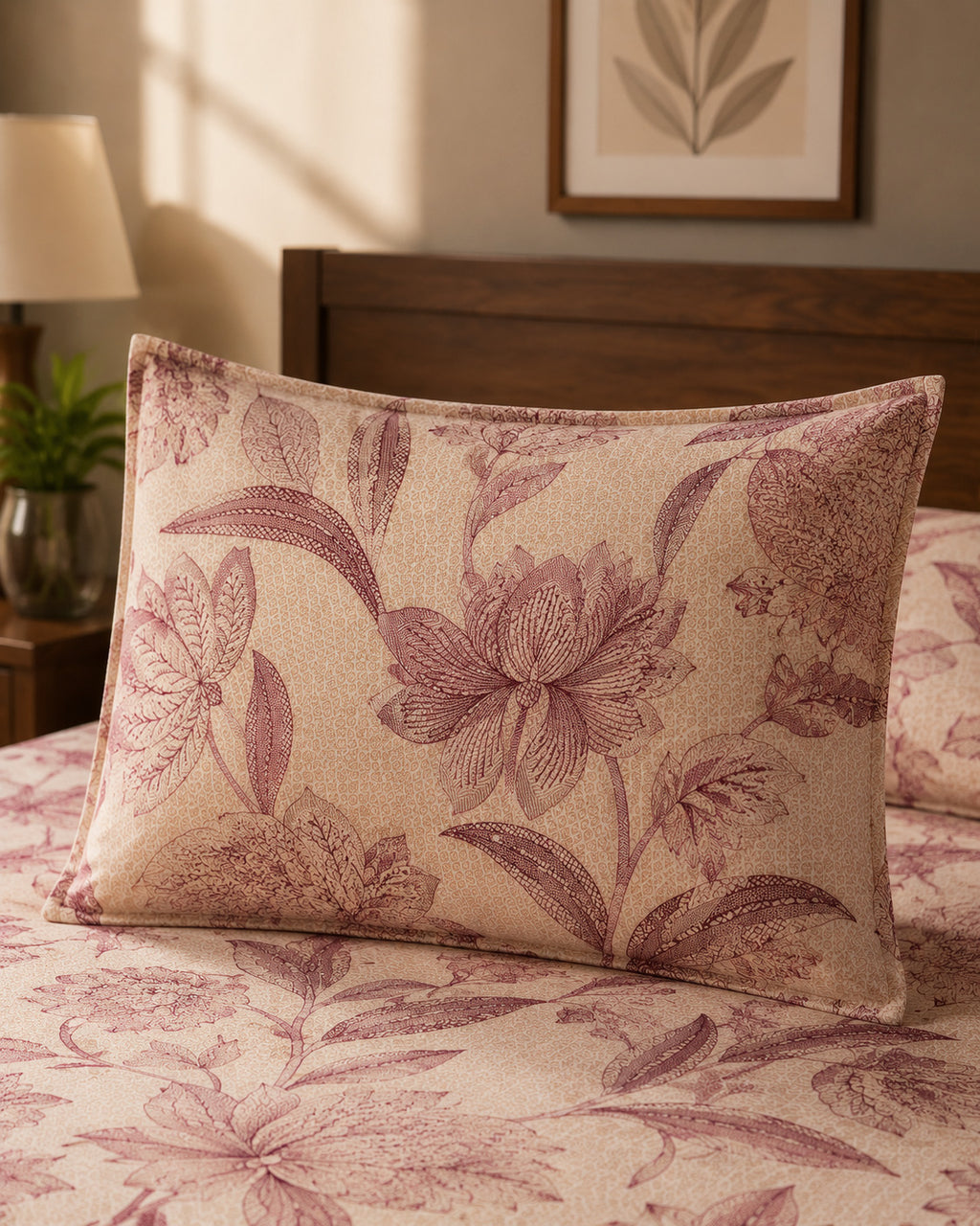 Vintage Floral Print Cotton Bedsheet Set with 2 Pillow Covers – Blush Botanical